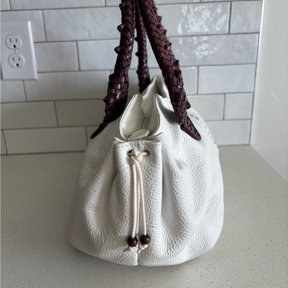 Paolo Masi Italian Leather Genuine Leather Cream Boho Satchel Brown Woven Straps - Picture 4 of 12